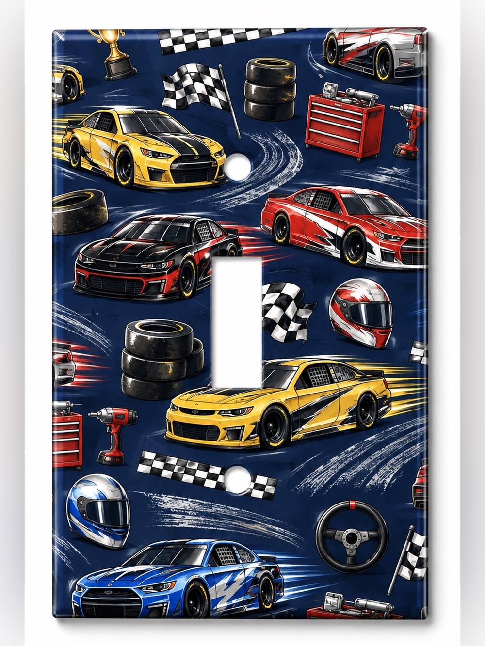 Race Car Light Switch Cover Boys Kids Room Racing Checkered Flag Wall Plate